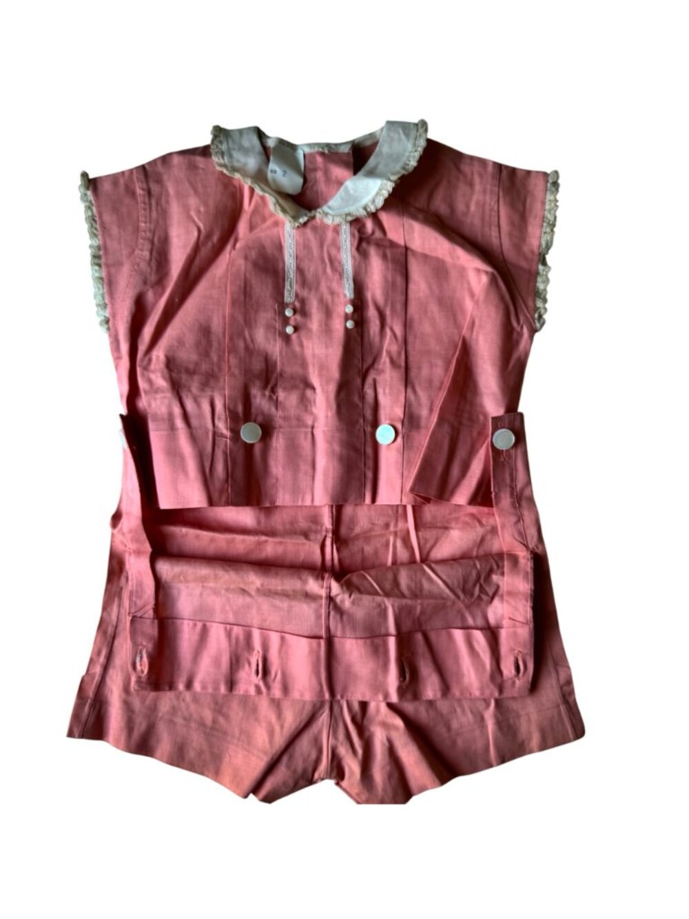 Vintage 1940s Childs Peach Pink Romper Shorts Lace Trim & Buttons 2 Piece - Picture 9 of 15